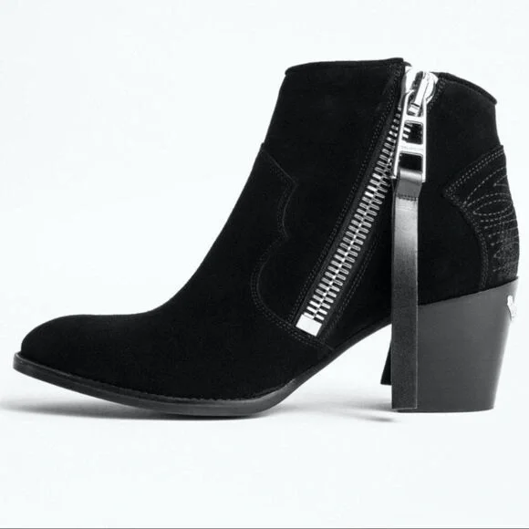 Zadig and Voltaire Molly black suede zip booties - Picture 1 of 7